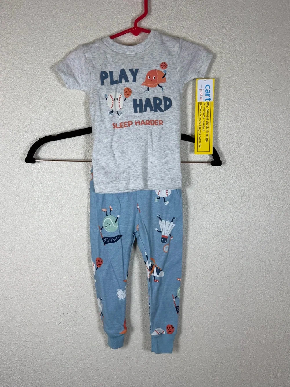 NWT Carters 12m Boys 3 Piece Sports Theme Pajama Set Comfy Lightweight Cozy Nap